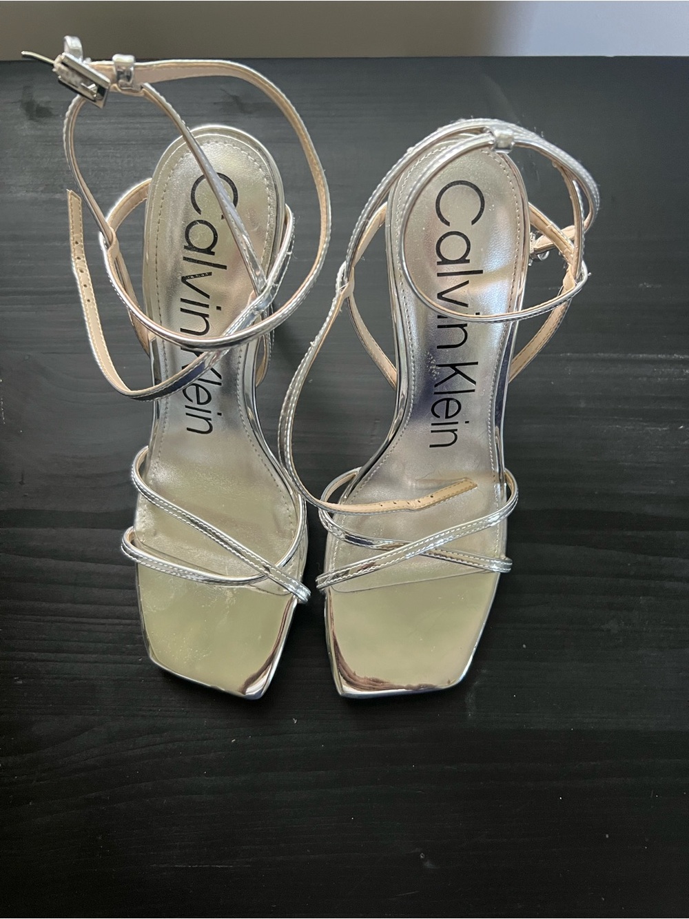 Calvin Klein Tegin Metallic Silver Strappy High Heels